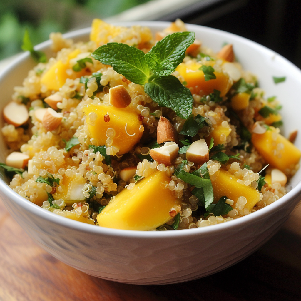 Salada de Quinoa com Manga e Castanha-do-Pará para Pós-Treino